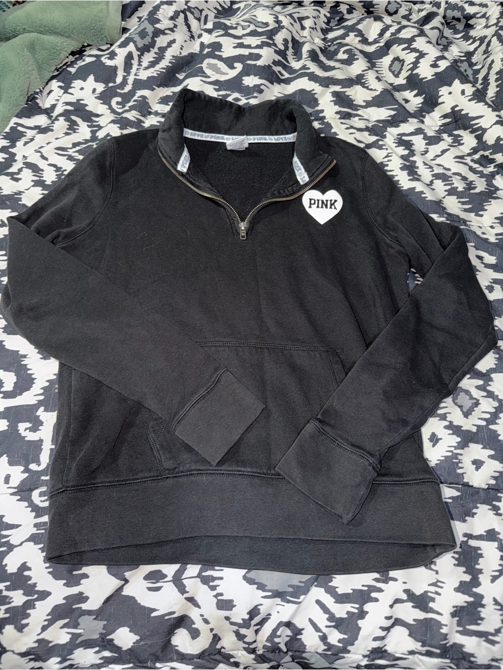 PINK Victoria's Secret Black Quarter-Zip Pullover Sweater